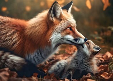 Female fox and her fox cub