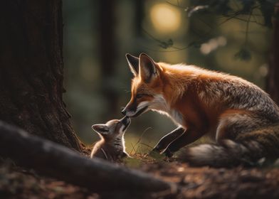 Female fox and her fox cub