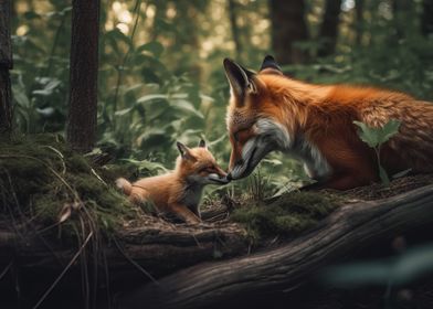 Female fox and her fox cub