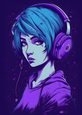 Blue Headphones Woman