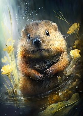 Beaver Watersketch Drawing