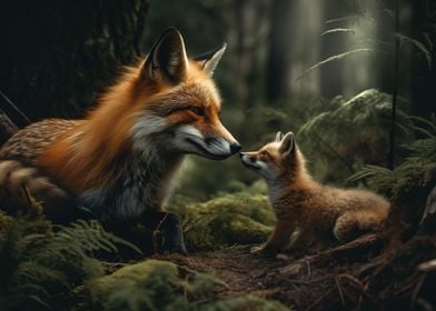 Female fox and her fox cub