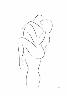 Sensual embrace line art