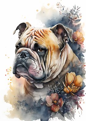 floral bulldog watercolor