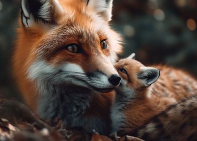 Female fox and her fox cub