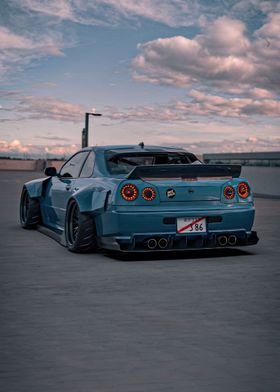 Blue Nissan Skyline