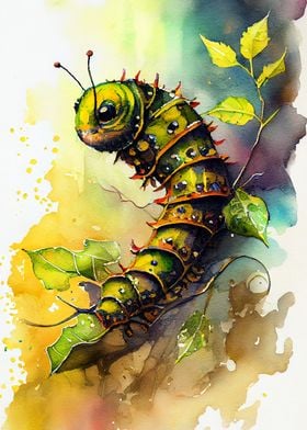 Caterpillar watercolor art