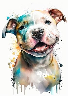 Pitt Bull Puppy Watercolor