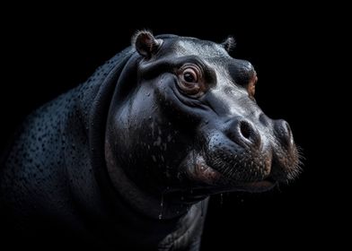 Hippo Portrait Dark BG