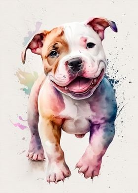 Pitt Bull Puppy Watercolor