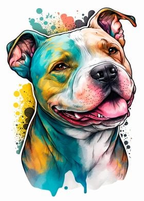 Pitt Bull Puppy Watercolor