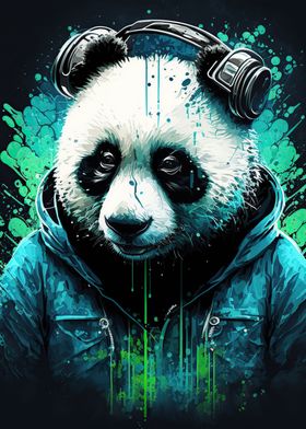 Panda listening to music