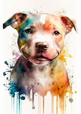 Pitt Bull Puppy Watercolor