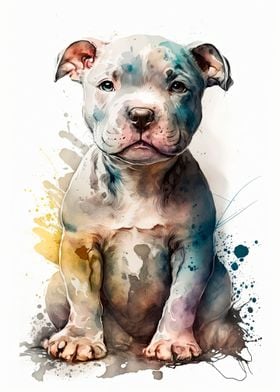 Pitt Bull Puppy Watercolor