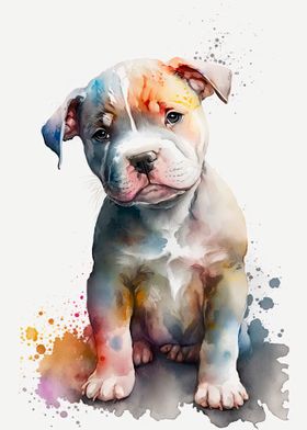 Pitt Bull Puppy Watercolor