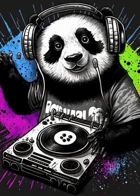 Panda listening to music