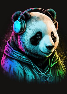 Panda listening to music