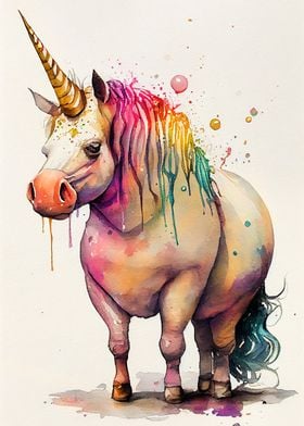 Chubby unicorn watercolor