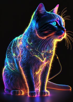 Colorful Neon Cat