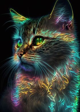 Colorful Neon Cat