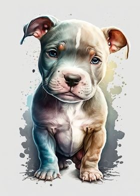 Pitt Bull Puppy Watercolor