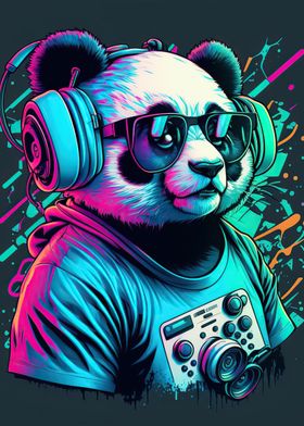 Panda listening to music