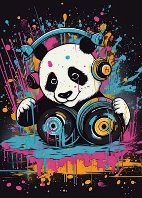 Panda listening to music