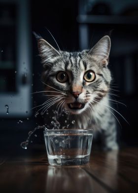 Cat playing with Water