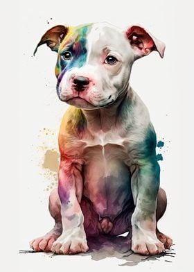 Pitt Bull Puppy Watercolor