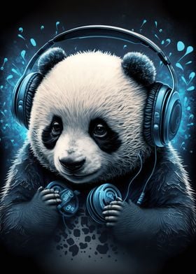 Panda listening to music