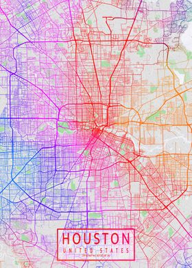 Houston City Map Colorful