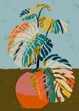 colorful monstera leaves