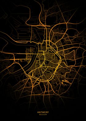 Antwerp City Map Gold
