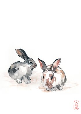 Watercolor Bunnies Zen Art