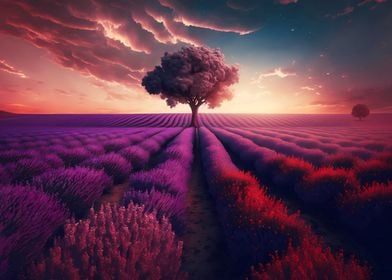 Sunset over lavender field