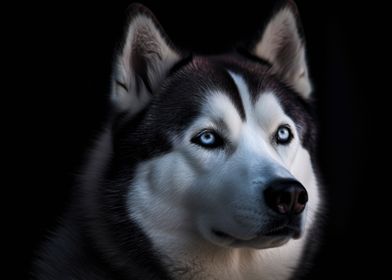 Husky Dog Portrait Dark