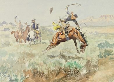 Cowboy Breaking The Horse