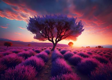 Sunset over lavender field