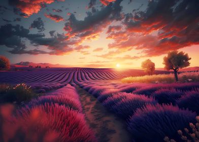 Sunset over lavender field