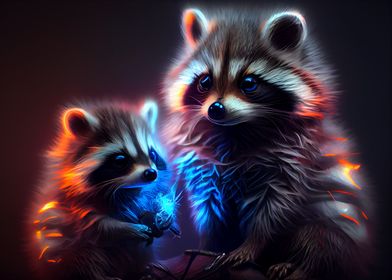 Colorful baby raccoons