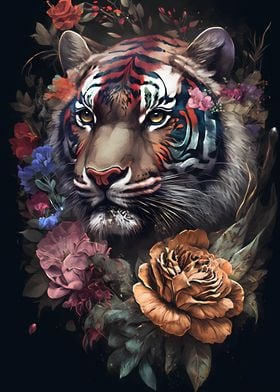 floral tiger portrait