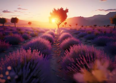 Sunset over lavender field