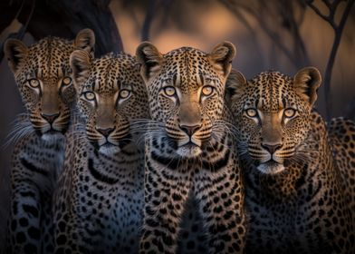 Four leopards portrait