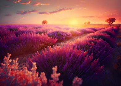 Sunset over lavender field