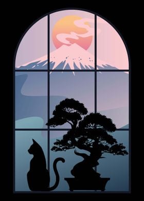 Cat and Bonsai in Mt Fuji
