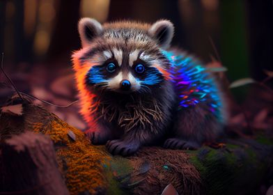 Colorful baby raccoon