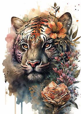 floral tiger watercolor