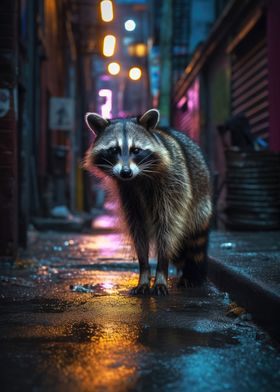 Raccoon in the side street