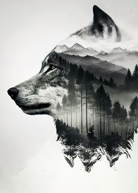 wolf double exposure