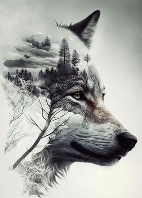 wolf double exposure